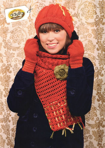 scarf, hat and gloves in brick colors