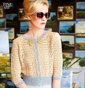 Cardigan with openwork geometric pattern