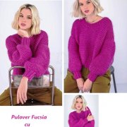 Sweater is Red with puffed sleeves